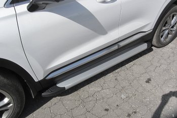 19 449 р. Пороги алюминиевые Slitkoff  Hyundai Santa Fe  4 TM (2018-2021) (Optima Silver). Увеличить фотографию 1