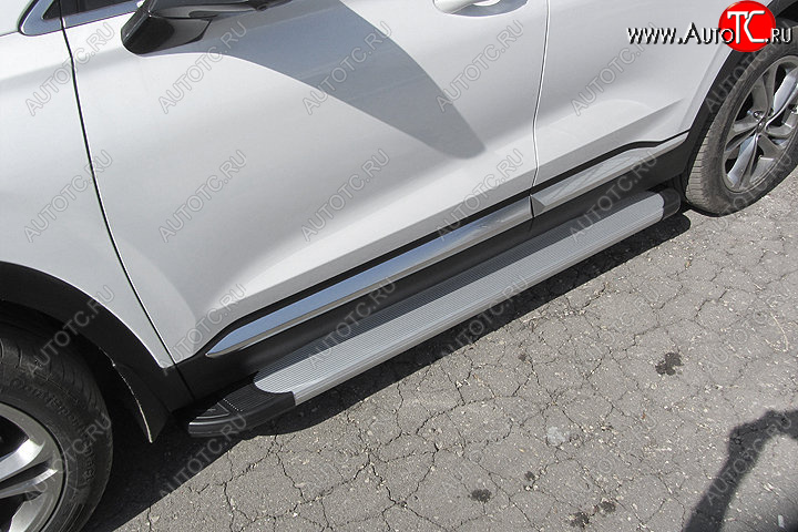 13 799 р. Пороги алюминиевые Slitkoff  Hyundai Santa Fe  4 TM (2018-2021) (Optima Silver)