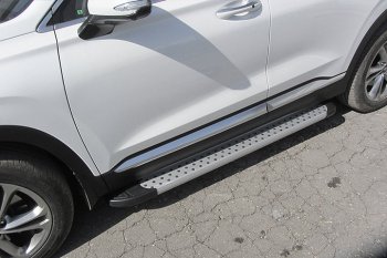 19 749 р. Пороги алюминиевые Slitkoff  Hyundai Santa Fe  4 TM (2018-2021) (Standart Silver). Увеличить фотографию 1