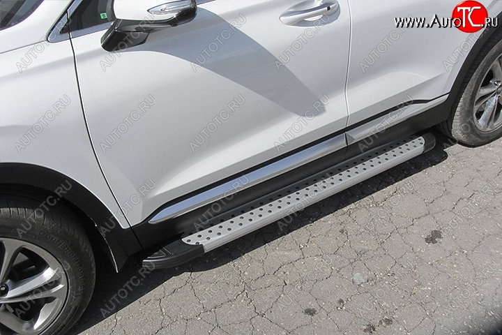 24 999 р. Пороги алюминиевые Slitkoff  Hyundai Santa Fe  4 TM (2018-2021) (Standart Silver)