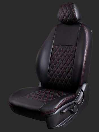 16 999 р. Чехлы для сидений Lord Autofashion Байрон (экокожа)  Hyundai Santa Fe  4 TM (2018-2024) (Черный, вставка черная, строчка красная). Увеличить фотографию 1
