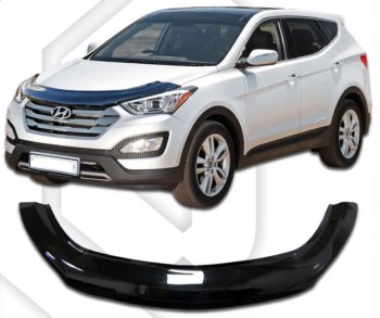 2 799 р. Дефлектор капота CA-Plastiс exclusive  Hyundai Santa Fe  3 DM (2012-2016) (Classic черный, Без надписи). Увеличить фотографию 1
