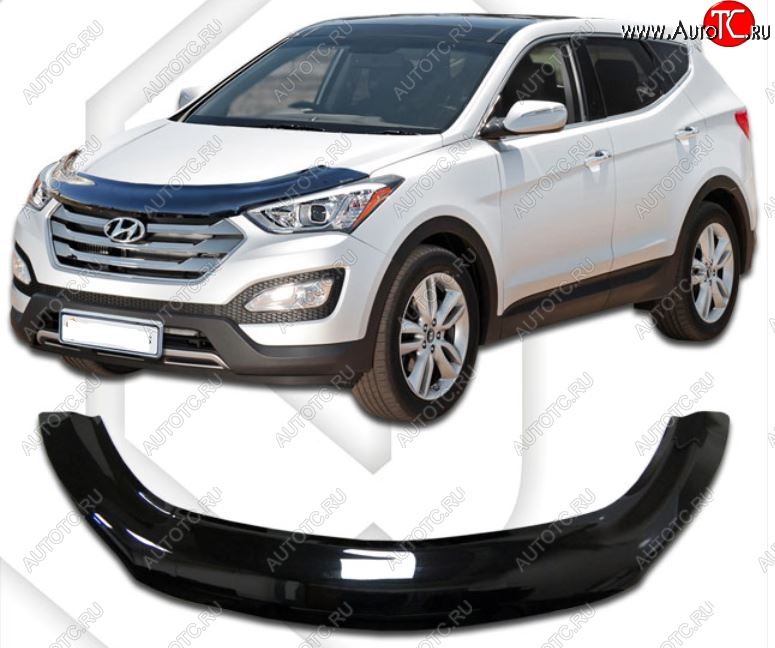 2 799 р. Дефлектор капота CA-Plastiс exclusive  Hyundai Santa Fe  3 DM (2012-2016) (Classic черный, Без надписи)