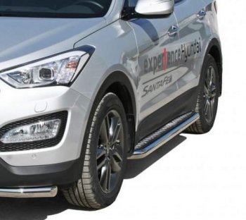 11 299 р. Защита порогов ТехноСфера (Техно Сфера) (Сталь с покрытием, с алюминиевым листом, d63.5 mm)  Hyundai Santa Fe  3 DM (2012-2016) (цвет: Серебристый). Увеличить фотографию 1