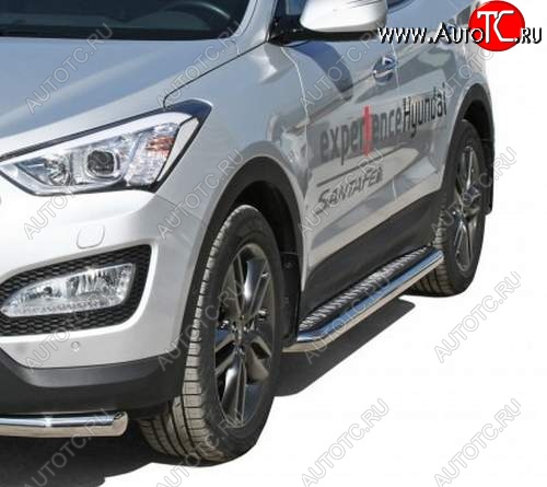11 299 р. Защита порогов ТехноСфера (Техно Сфера) (Сталь с покрытием, с алюминиевым листом, d63.5 mm)  Hyundai Santa Fe  3 DM (2012-2016) (цвет: Серебристый)