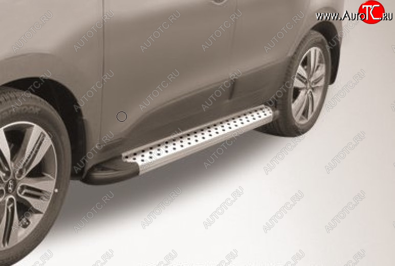 24 999 р. Пороги алюминиевые Slitkoff Hyundai Grand Santa Fe 1 DM дорестайлинг (2013-2016) (Standart Silver)