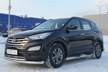 24 999 р. Защита порогов с проступями SLITKOFF (труба D76 мм.)  Hyundai Santa Fe  DM (2012-2016) дорестайлинг (Защита порогов с заглушками на торцах (вариант 2)). Увеличить фотографию 4