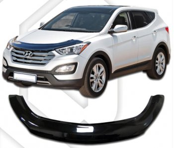 2 799 р. Дефлектор капота CA-Plastiс exclusive  Hyundai Grand Santa Fe  1 DM (2013-2016) (Classic черный, Без надписи). Увеличить фотографию 1