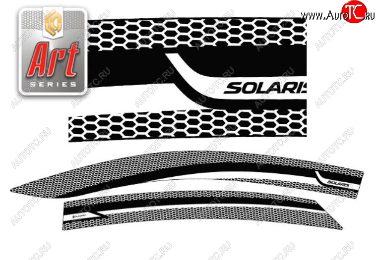 2 349 р. Дефлектора окон CA-Plastic  Hyundai Solaris  2 (2017-2020) (Серия Art черная, Без хром.молдинга, Крепление только на скотч)