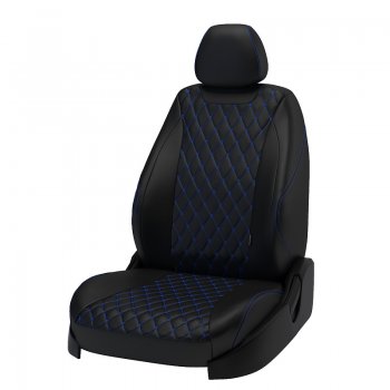 16 999 р. Чехлы для сидений Lord Autofashion Байрон (экокожа)  Hyundai Solaris  2 (2017-2020) (Чёрный, вставка чёрная, строчка синяя). Увеличить фотографию 1