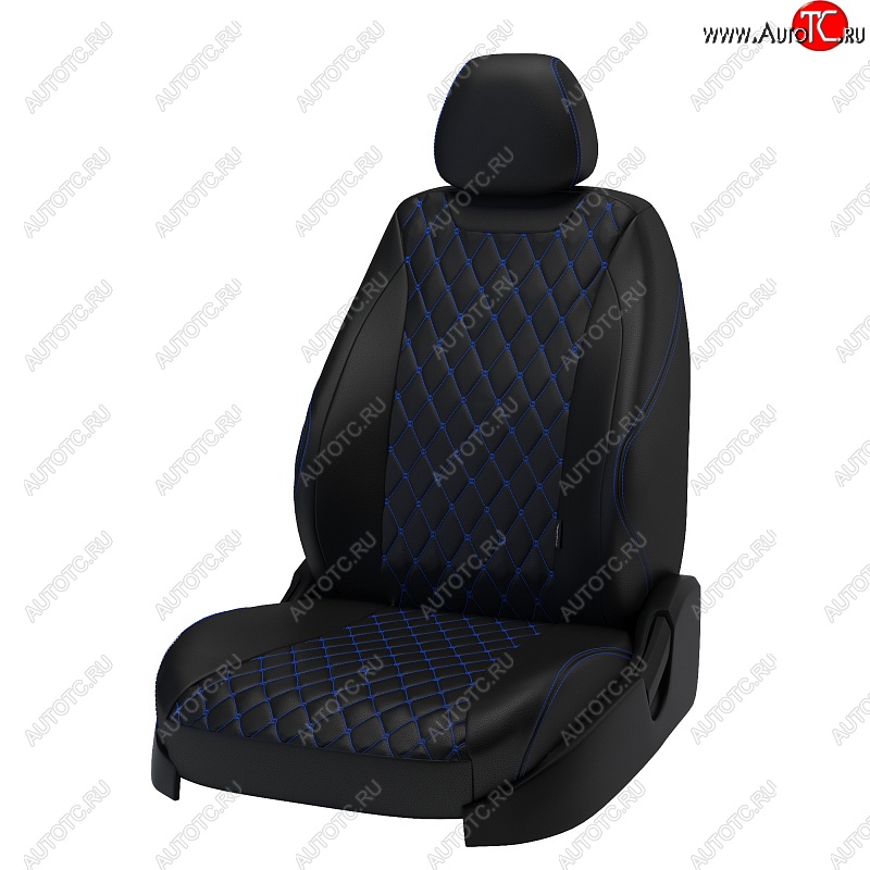 16 999 р. Чехлы для сидений Lord Autofashion Байрон (экокожа)  Hyundai Solaris  2 (2017-2020) (Чёрный, вставка чёрная, строчка синяя)