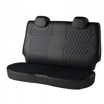 16 999 р. Чехлы для сидений Lord Autofashion Байрон (экокожа)  Hyundai Solaris  2 (2017-2020) (Чёрный, вставка чёрная, строчка синяя). Увеличить фотографию 2