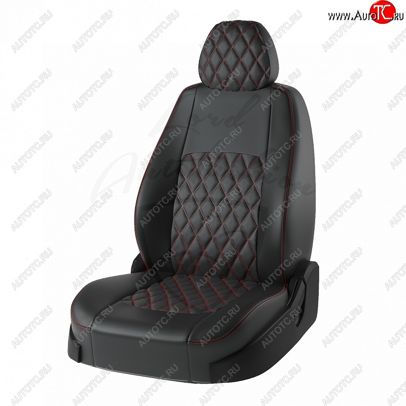9 249 р. Чехлы для сидений Lord Autofashion Турин Ромб (экокожа)  Hyundai Solaris  2 (2017-2020) (Чёрный, вставка чёрная, строчка красная)