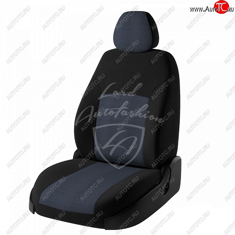 6 499 р. Чехлы для сидений Lord Autofashion Дублин (жаккард, раздельная спинка)  Hyundai Solaris  2 (2017-2020) (Черный, вставка Ёж Синий)