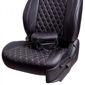 16 999 р. Чехлы для сидений Lord Autofashion Байрон (экокожа, раздельная спинка, 3 Г-образных подголовника)  Hyundai Solaris  2 (2017-2020) (Черный, вставка черная, строчка серая). Увеличить фотографию 3