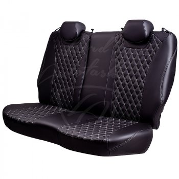 16 999 р. Чехлы для сидений Lord Autofashion Байрон (экокожа, раздельная спинка, 3 Г-образных подголовника)  Hyundai Solaris  2 (2017-2020) (Черный, вставка черная, строчка серая). Увеличить фотографию 5