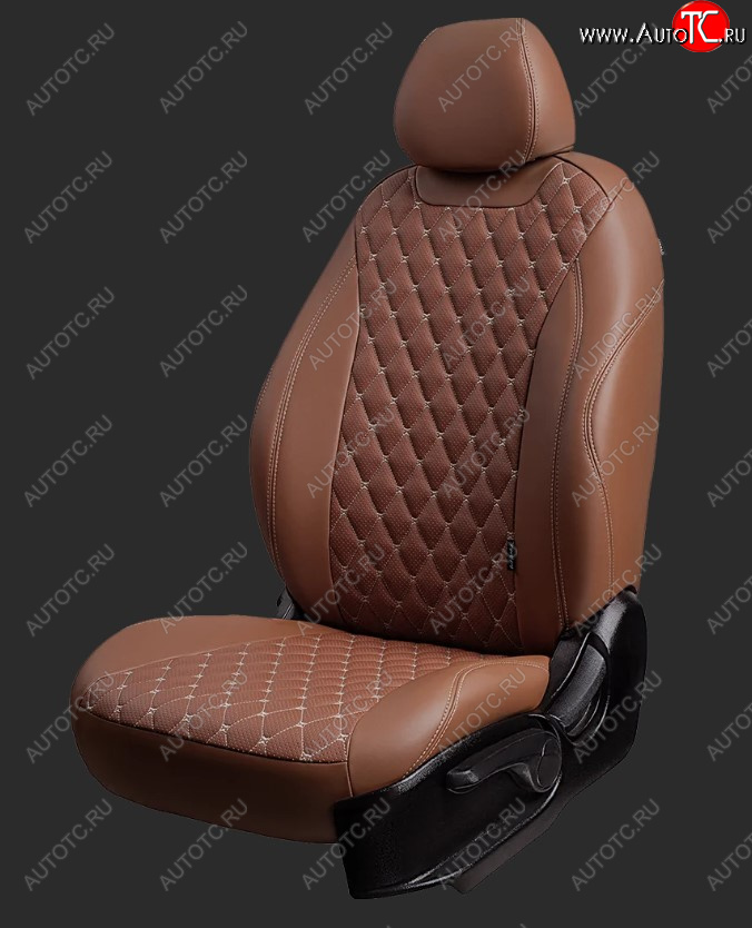 16 999 р. Чехлы для сидений Lord Autofashion Байрон (экокожа, спинка 60/40, 3 г-образных подголовника) Hyundai Solaris 2 HCR рестайлинг (2020-2022) (Коричневый, вставка коричневая, строчка бежевая)