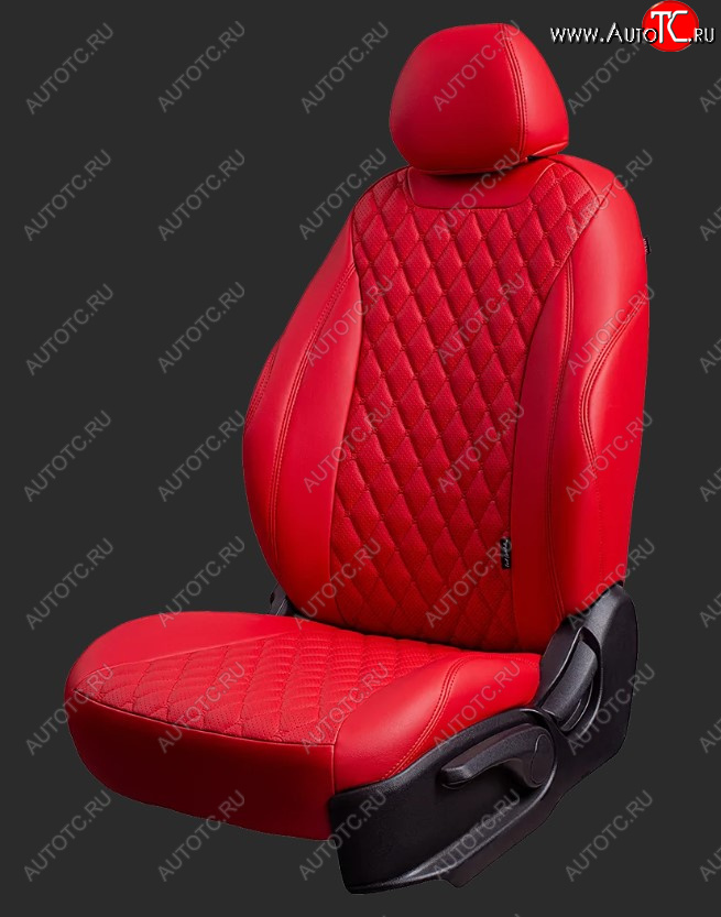 10 899 р. Чехлы для сидений Lord Autofashion Байрон (экокожа, спинка 60/40, 3 г-образных подголовника)  Hyundai Solaris  2 (2017-2022) (Красный, вставка красная, строчка красная)