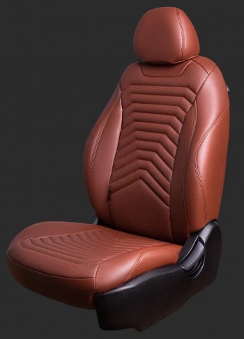 15 249 р. Чехлы для сидений Lord Autofashion Байрон ПРЕЗИДЕНТ (экокожа, спинка 60/40, 3 Г0образных подголовника)  Hyundai Solaris  2 (2017-2022) (Коричневый, вставка коричневая, строчка коричневая). Увеличить фотографию 1