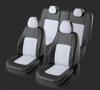 5 499 р. Чехлы для сидений Lord Autofashion Турин (экокожа, спинка 60/40, 3 Г-образных подголовника)  Hyundai Solaris  2 (2017-2022) (Черный, вставка белая). Увеличить фотографию 1