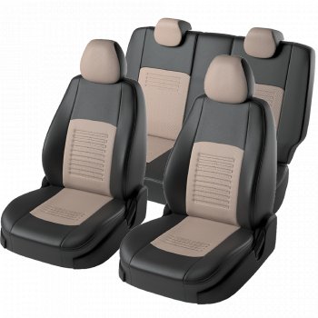 8 749 р. Чехлы для сидений Lord Autofashion Турин (экокожа, сплошная спинка 2 П-образных подголовника)  Hyundai Solaris  2 (2017-2020) (Черный, вставка бежевая). Увеличить фотографию 2