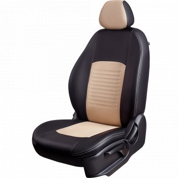8 749 р. Чехлы для сидений Lord Autofashion Турин (экокожа, сплошная спинка 2 П-образных подголовника)  Hyundai Solaris  2 (2017-2020) (Черный, вставка бежевая). Увеличить фотографию 1