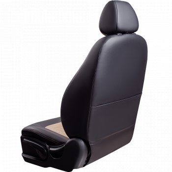 8 599 р. Чехлы для сидений Lord Autofashion Турин (экокожа, сплошная спинка 2 П-образных подголовника)  Hyundai Solaris  2 (2017-2020) (Черный, вставка бежевая). Увеличить фотографию 3