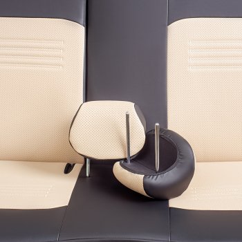 8 749 р. Чехлы для сидений Lord Autofashion Турин (экокожа, сплошная спинка 2 П-образных подголовника)  Hyundai Solaris  2 (2017-2020) (Черный, вставка бежевая). Увеличить фотографию 4