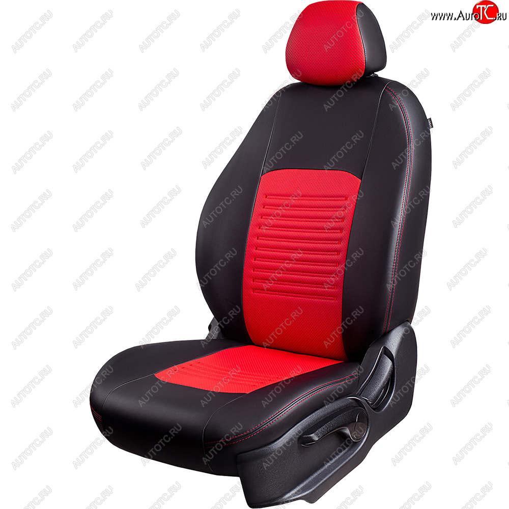 6 199 р. Чехлы для сидений Lord Autofashion Турин (экокожа, сплошная спинка, 2 П-образных подголовника)  Hyundai Solaris  2 (2017-2020) (Черный, вставка красная)