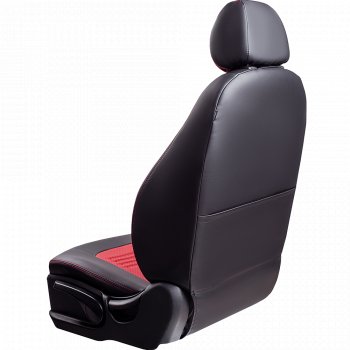 6 199 р. Чехлы для сидений Lord Autofashion Турин (экокожа, сплошная спинка, 2 П-образных подголовника)  Hyundai Solaris  2 (2017-2020) (Черный, вставка красная). Увеличить фотографию 3