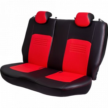 6 199 р. Чехлы для сидений Lord Autofashion Турин (экокожа, сплошная спинка, 2 П-образных подголовника)  Hyundai Solaris  2 (2017-2020) (Черный, вставка красная). Увеличить фотографию 4