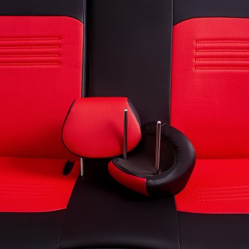 6 199 р. Чехлы для сидений Lord Autofashion Турин (экокожа, сплошная спинка, 2 П-образных подголовника)  Hyundai Solaris  2 (2017-2020) (Черный, вставка красная). Увеличить фотографию 6