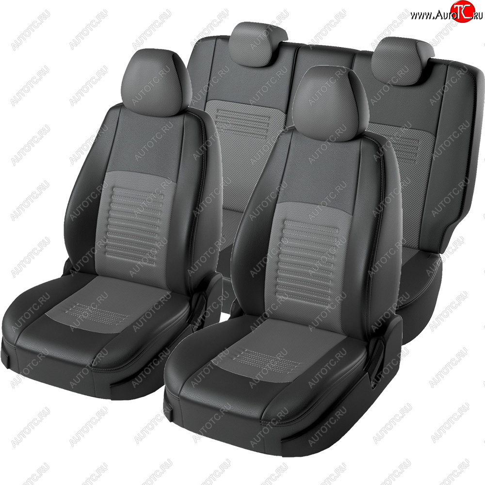 8 749 р. Чехлы для сидений Lord Autofashion Турин (экокожа, сплошная спинка, 2 П-образных подголовника)  Hyundai Solaris  2 (2017-2020) (Черный, вставка серая)