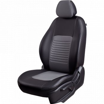8 749 р. Чехлы для сидений Lord Autofashion Турин (экокожа, сплошная спинка, 2 П-образных подголовника)  Hyundai Solaris  2 (2017-2020) (Черный, вставка серая). Увеличить фотографию 2