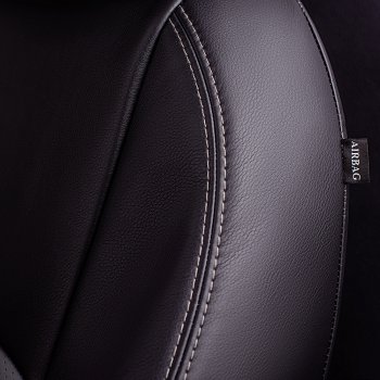 8 749 р. Чехлы для сидений Lord Autofashion Турин (экокожа, сплошная спинка, 2 П-образных подголовника)  Hyundai Solaris  2 (2017-2020) (Черный, вставка серая). Увеличить фотографию 5