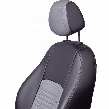 8 749 р. Чехлы для сидений Lord Autofashion Турин (экокожа, сплошная спинка, 2 П-образных подголовника)  Hyundai Solaris  2 (2017-2020) (Черный, вставка серая). Увеличить фотографию 4
