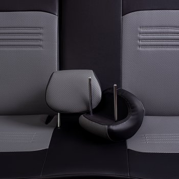 8 749 р. Чехлы для сидений Lord Autofashion Турин (экокожа, сплошная спинка, 2 П-образных подголовника)  Hyundai Solaris  2 (2017-2020) (Черный, вставка серая). Увеличить фотографию 6