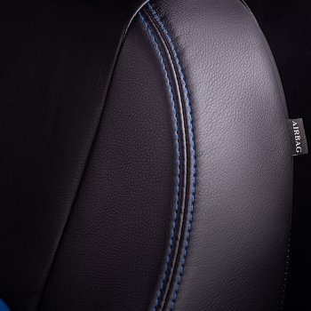 5 499 р. Чехлы для сидений Lord Autofashion Турин ((экокожа, сплошная спинка 2 П-образных подголовника)  Hyundai Solaris  2 (2017-2020) (Черный, вставка синяя). Увеличить фотографию 4