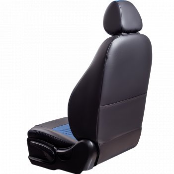 5 499 р. Чехлы для сидений Lord Autofashion Турин ((экокожа, сплошная спинка 2 П-образных подголовника)  Hyundai Solaris  2 (2017-2020) (Черный, вставка синяя). Увеличить фотографию 3