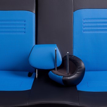 5 499 р. Чехлы для сидений Lord Autofashion Турин ((экокожа, сплошная спинка 2 П-образных подголовника)  Hyundai Solaris  2 (2017-2020) (Черный, вставка синяя). Увеличить фотографию 5