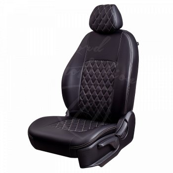 9 249 р. Чехлы для сидений Lord Autofashion Турин Ромб (экокожа, сплошная спинка)  Hyundai Solaris  2 (2017-2020) (Черный, вставка черная, строчка бежевая). Увеличить фотографию 1