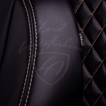 9 249 р. Чехлы для сидений Lord Autofashion Турин Ромб (экокожа, сплошная спинка)  Hyundai Solaris  2 (2017-2020) (Черный, вставка черная, строчка бежевая). Увеличить фотографию 2