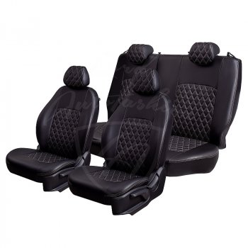 9 249 р. Чехлы для сидений Lord Autofashion Турин Ромб (экокожа, сплошная спинка)  Hyundai Solaris  2 (2017-2020) (Черный, вставка черная, строчка бежевая). Увеличить фотографию 4