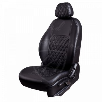 9 249 р. Чехлы для сидений Lord Autofashion Турин Ромб (экокожа, сплошная спинка)  Hyundai Solaris  2 (2017-2020) (Черный, вставка черная, строчка черная). Увеличить фотографию 1
