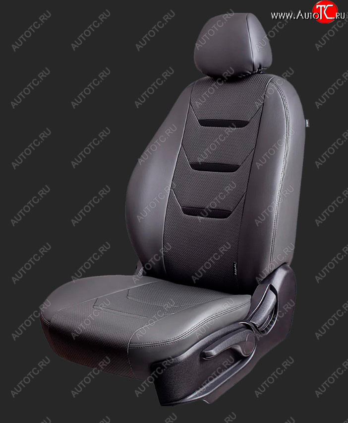 8 999 р. Чехлы для сидений Lord Autofashion Турин 2 (экокожа, спинка 60/40, 3 Г-образных подголовника)  Hyundai Solaris  2 (2017-2022) (Серый, вставка серая и черная, строчка черная)