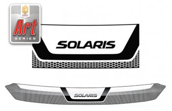 2 259 р. Дефлектор капота CA-Plastiс  Hyundai Solaris  1 хэтчбек (2010-2014) (Серия Art серебро). Увеличить фотографию 1