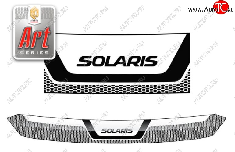 2 259 р. Дефлектор капота CA-Plastiс  Hyundai Solaris  1 хэтчбек (2010-2014) (Серия Art серебро)