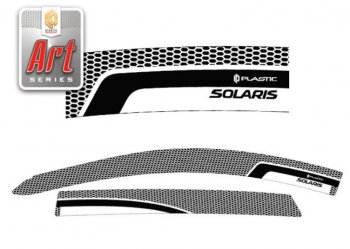 2 349 р. Дефлектора окон CA-Plastic  Hyundai Solaris  1 хэтчбек (2010-2014) (Серия Art черная, Без хром.молдинга). Увеличить фотографию 1