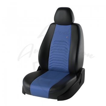 7 799 р. Чехлы для сидений Lord Autofashion Денвер (экокожа)  Hyundai Solaris ( 1 хэтчбек,  1 хэтчбэк) (2010-2017) (Чёрный, вставка синяя). Увеличить фотографию 1