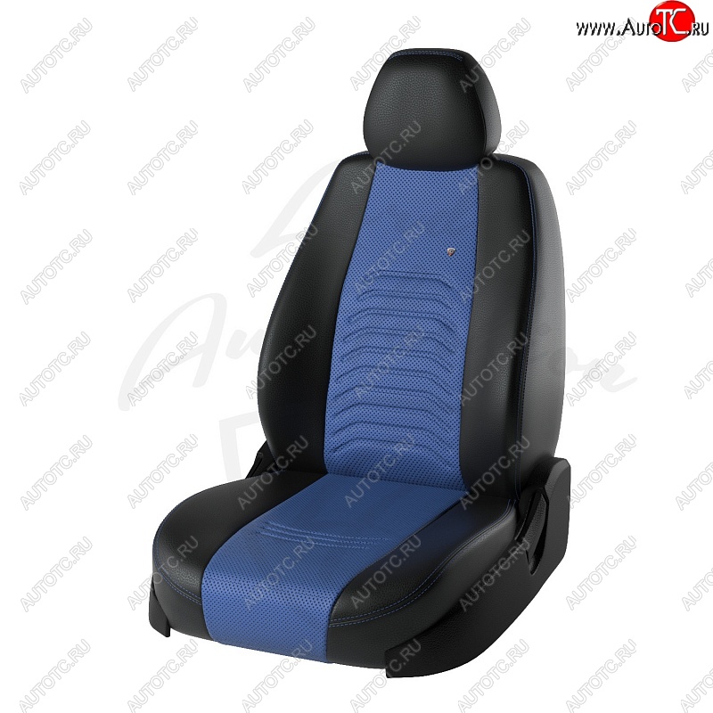 7 799 р. Чехлы для сидений Lord Autofashion Денвер (экокожа)  Hyundai Solaris ( 1 хэтчбек,  1 хэтчбэк) (2010-2017) (Чёрный, вставка синяя)